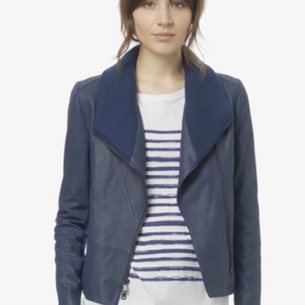VINCE ribbed scuba collar goat leather jacket